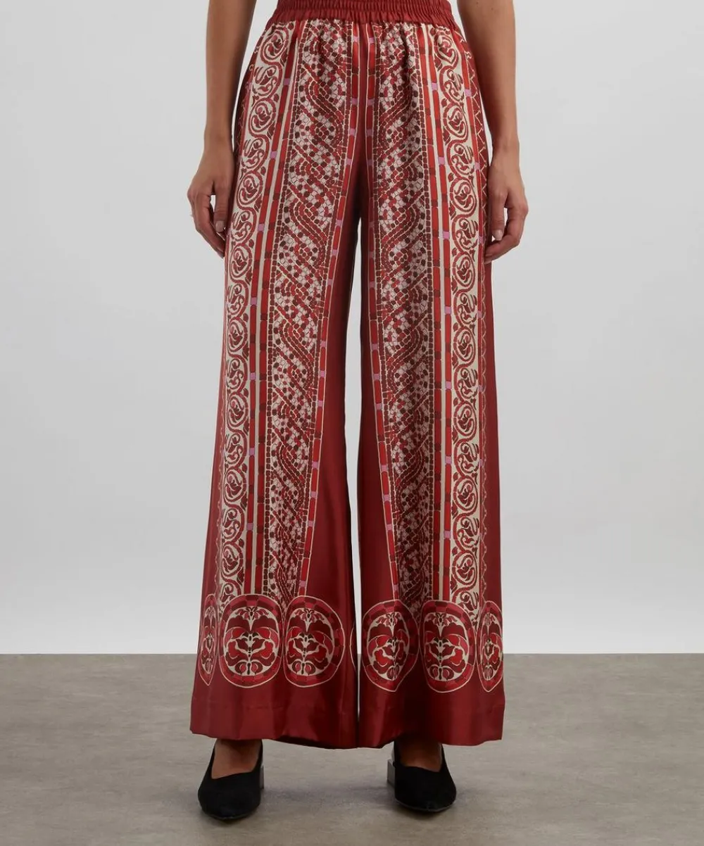 La DoubleJ Trousers & Shorts^Cobra Placée Red Silk Twill Palazzo Trousers