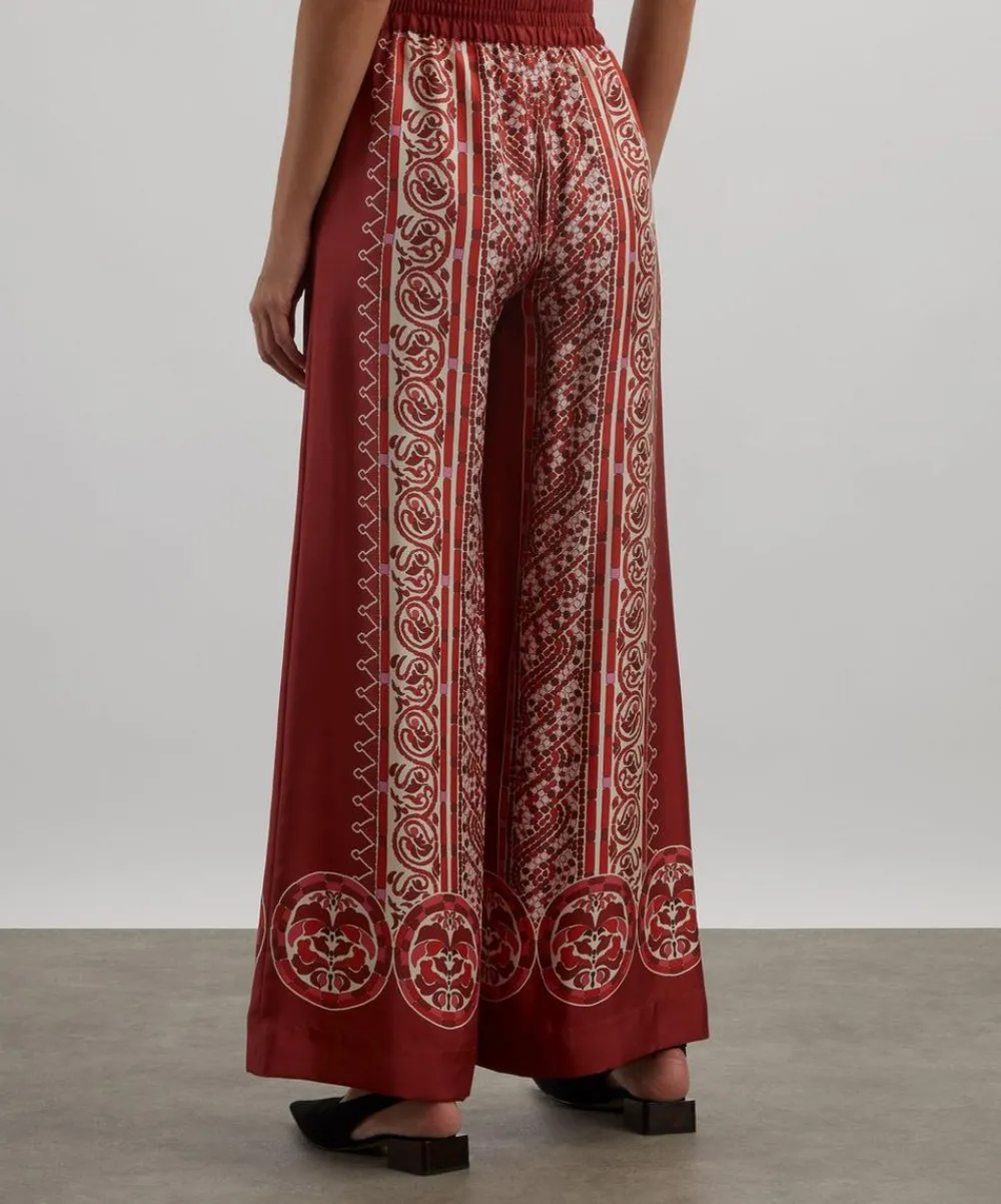 La DoubleJ Trousers & Shorts^Cobra Placée Red Silk Twill Palazzo Trousers