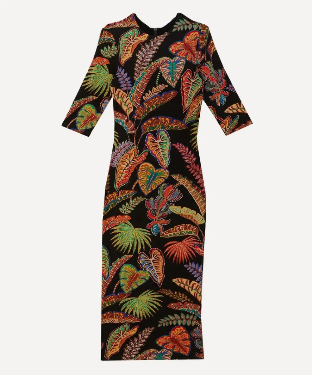 FARM Rio Dresses^Cool Foliage Black Jersey Midi-Dress