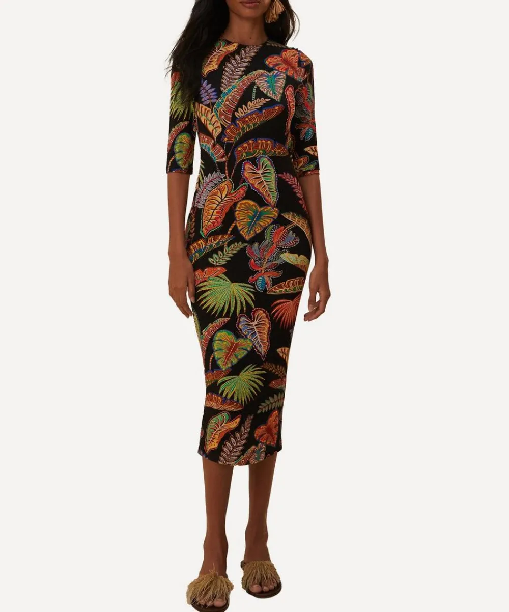 FARM Rio Dresses^Cool Foliage Black Jersey Midi-Dress