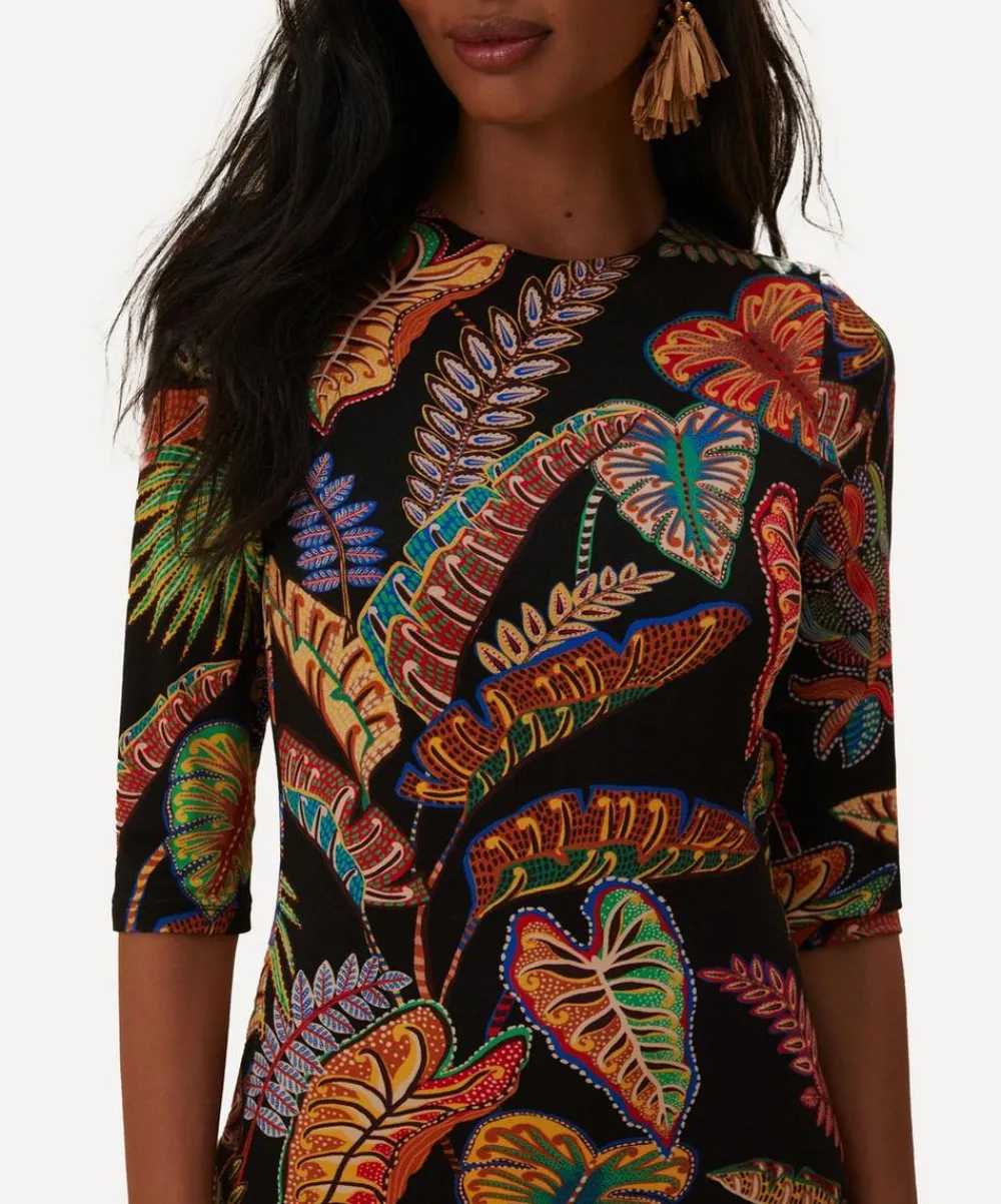 FARM Rio Dresses^Cool Foliage Black Jersey Midi-Dress