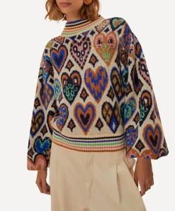 FARM Rio Knitwear^Cream Hearts Ikat Knit Jumper