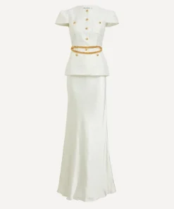 Self-Portrait Dresses^Cream Taffeta Chain Maxi Dress