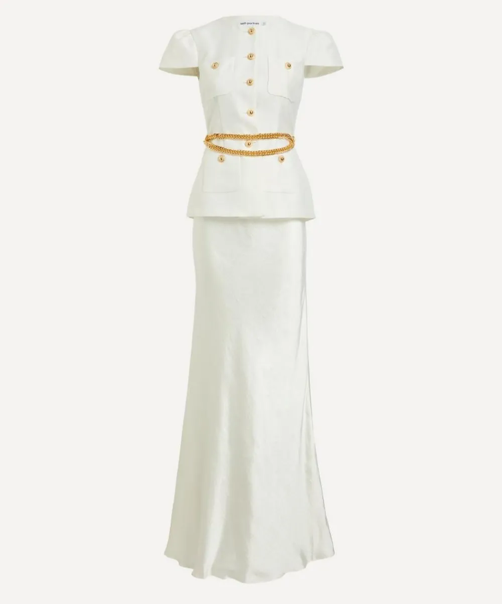 Self-Portrait Dresses^Cream Taffeta Chain Maxi Dress