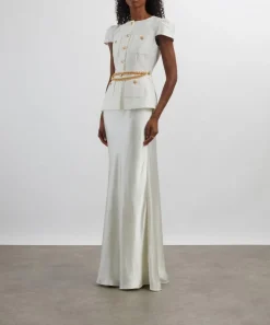 Self-Portrait Dresses^Cream Taffeta Chain Maxi Dress