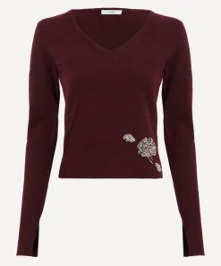 Erdem Knitwear^Cropped Burgundy Embellished Jumper
