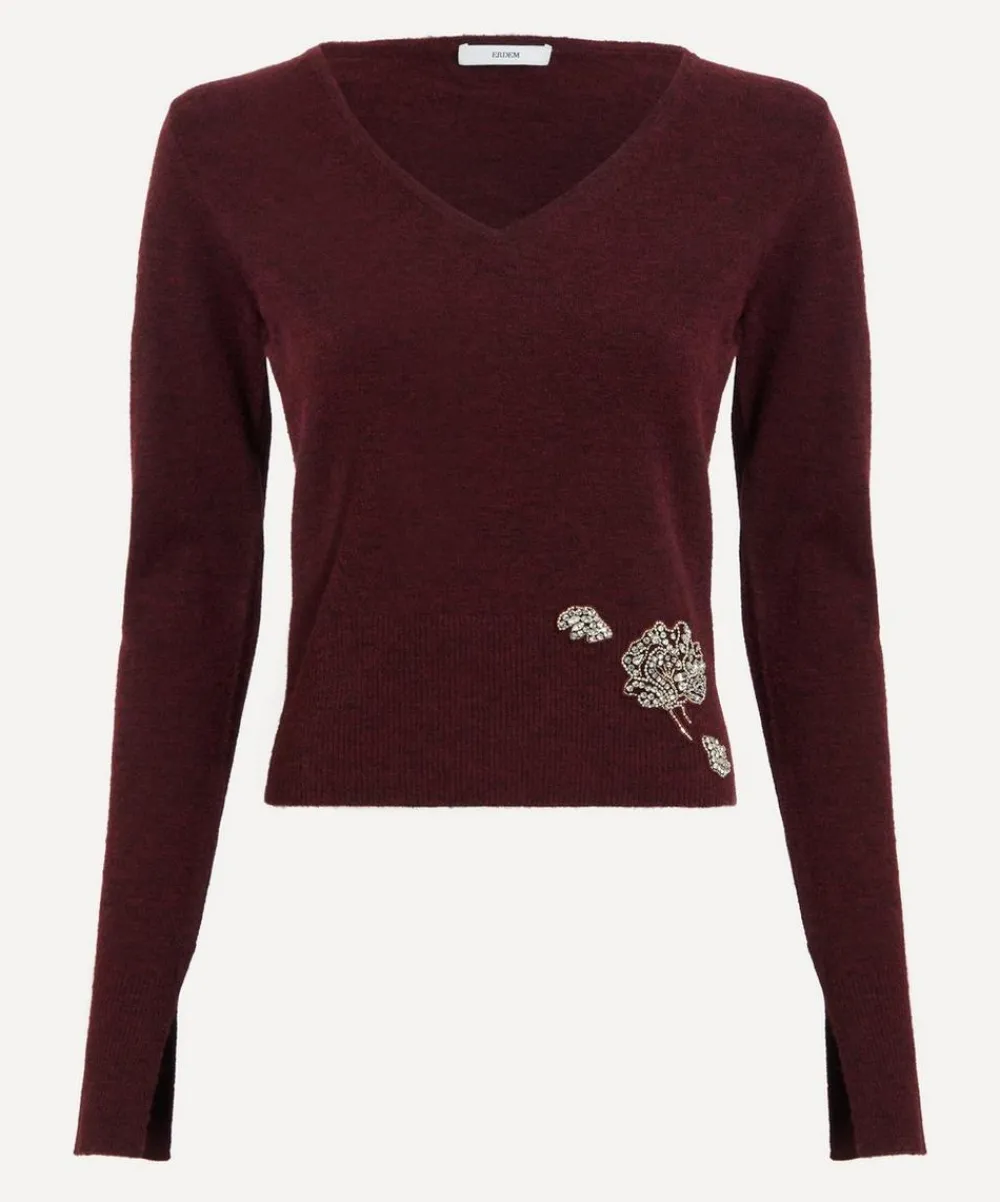 Erdem Knitwear^Cropped Burgundy Embellished Jumper