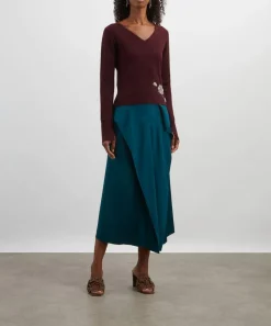 Erdem Knitwear^Cropped Burgundy Embellished Jumper