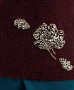 Erdem Knitwear^Cropped Burgundy Embellished Jumper