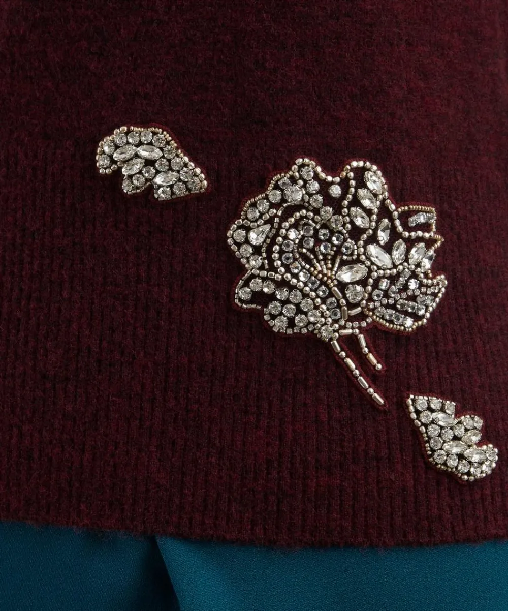Erdem Knitwear^Cropped Burgundy Embellished Jumper