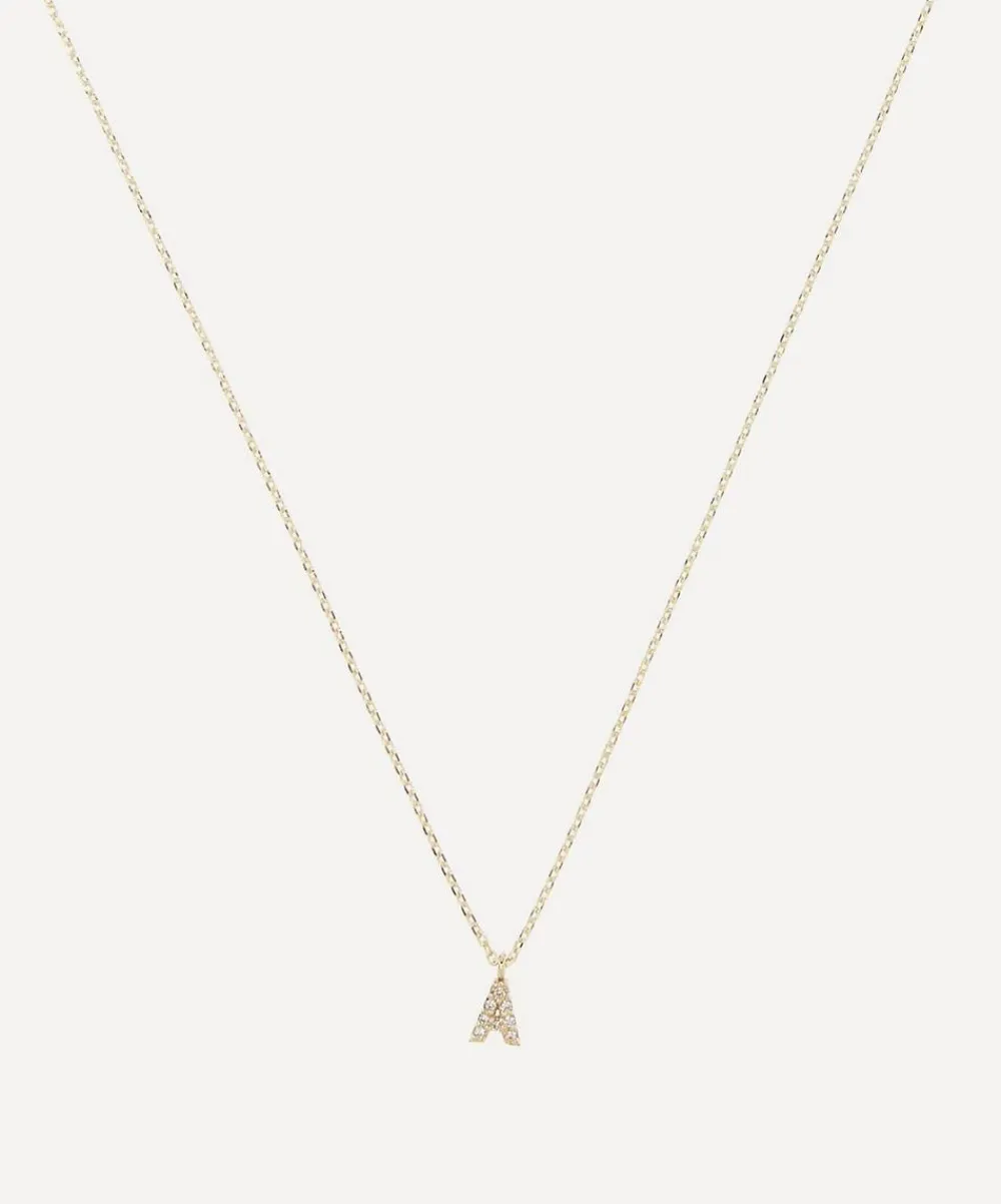 AURUM + GREY Necklaces^9ct Gold A Diamond Initial Pendant Necklace