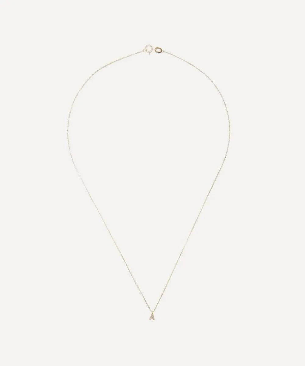 AURUM + GREY Necklaces^9ct Gold A Diamond Initial Pendant Necklace