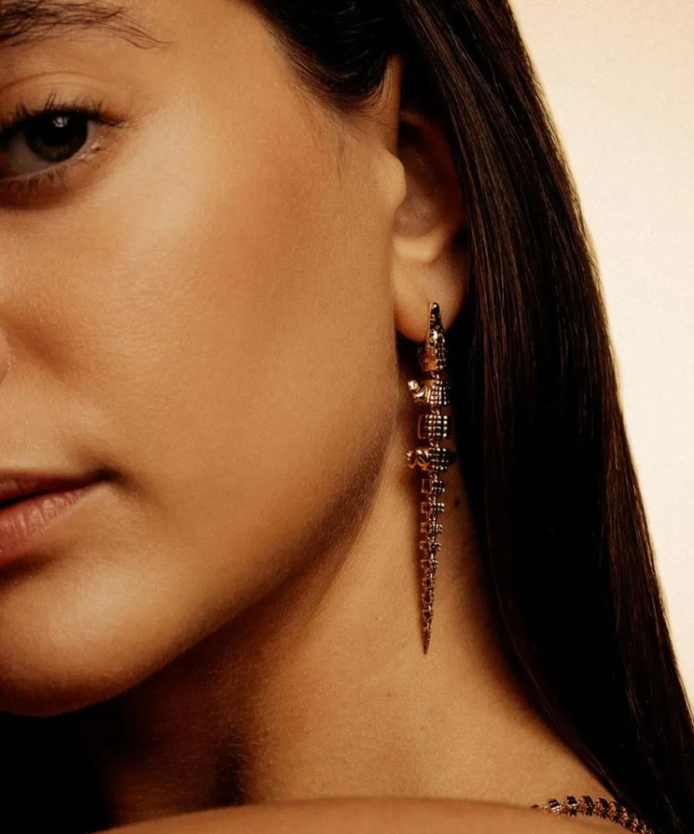 Bibi van der Velden Earrings|Earrings^18ct Gold Alligator Vertebrae Bite Drop Earring