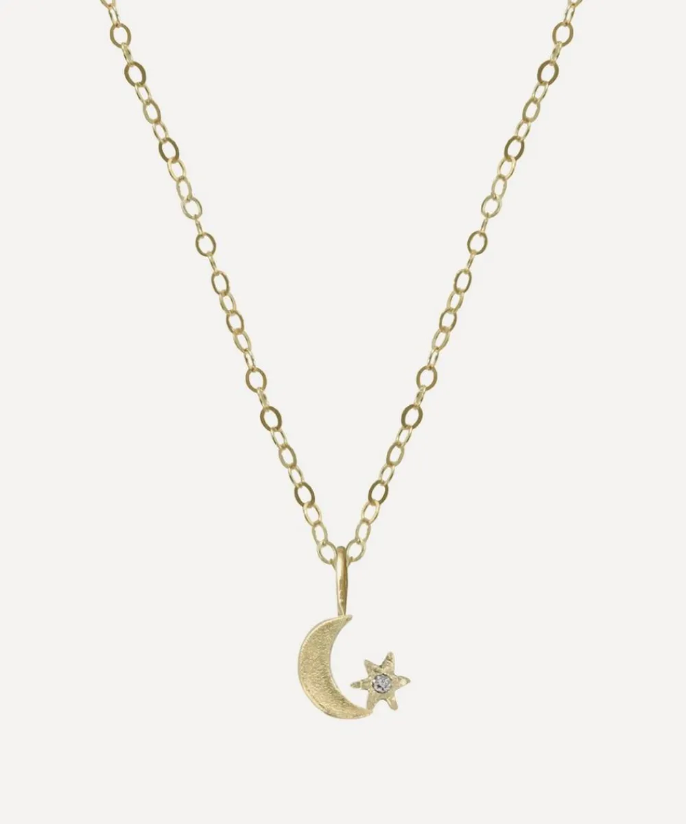 Acanthus Necklaces^14ct Gold Amulet Crescent Star Pendant Necklace
