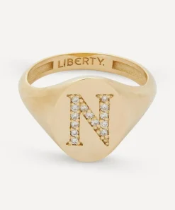 Liberty Rings|Rings^9ct Gold and Diamond Initial Signet Ring - N