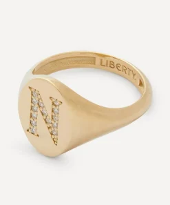 Liberty Rings|Rings^9ct Gold and Diamond Initial Signet Ring - N