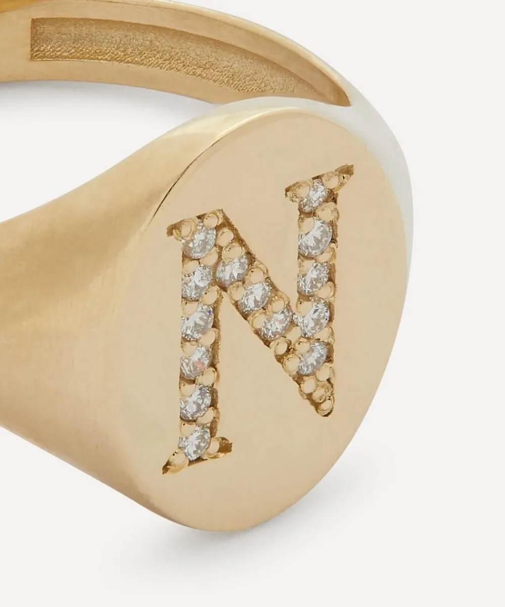 Liberty Rings|Rings^9ct Gold and Diamond Initial Signet Ring - N