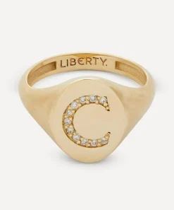 Liberty Rings|Rings^9ct Gold and Diamond Initial Signet Ring - C