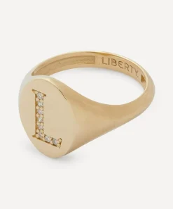 Liberty Rings|Rings^9ct Gold and Diamond Initial Signet Ring - L