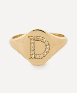 Liberty Rings|Rings^9ct Gold and Diamond Initial Signet Ring - D