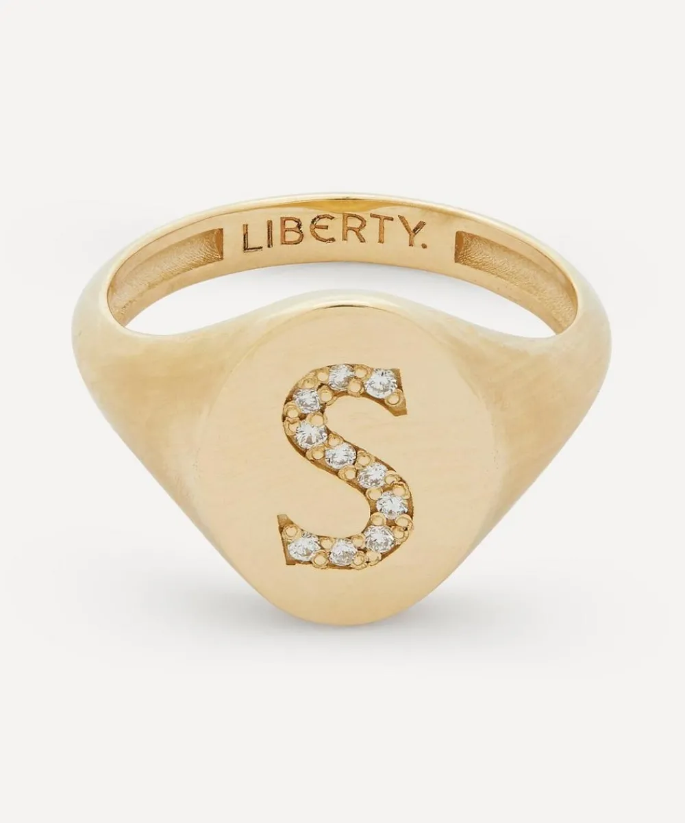 Liberty Rings|Rings^9ct Gold and Diamond Initial Signet Ring - S