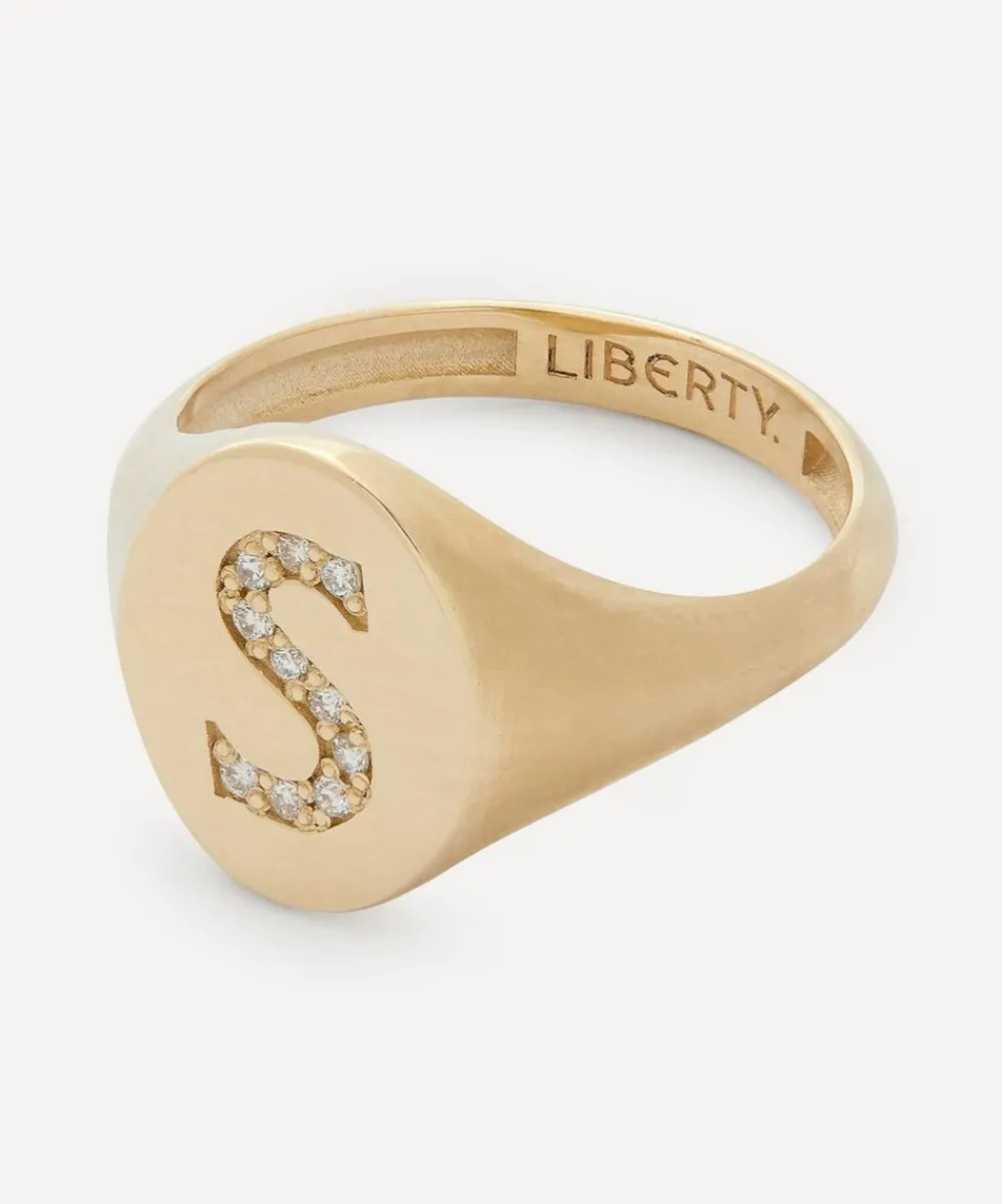 Liberty Rings|Rings^9ct Gold and Diamond Initial Signet Ring - S