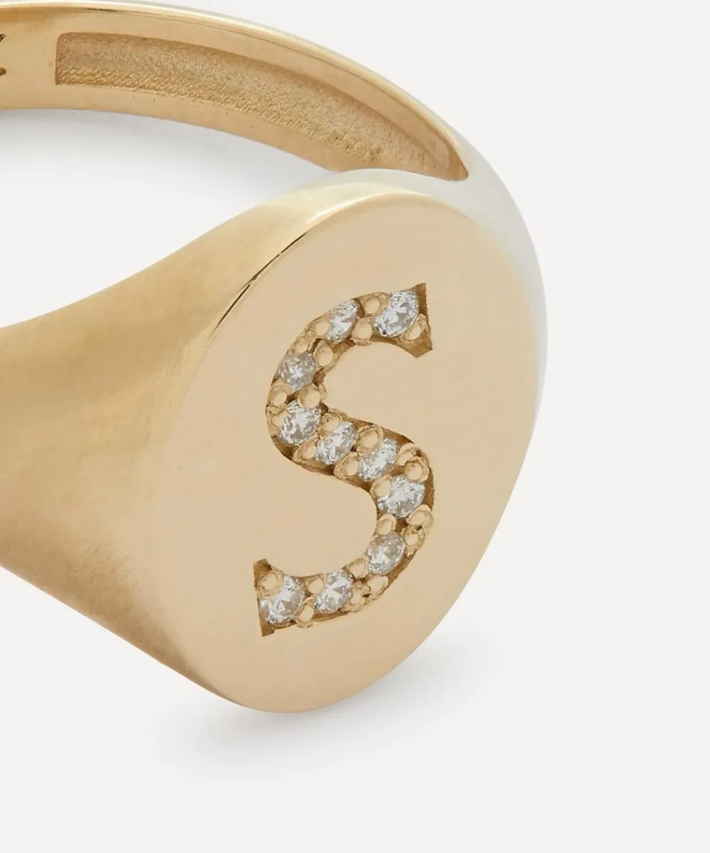 Liberty Rings|Rings^9ct Gold and Diamond Initial Signet Ring - S