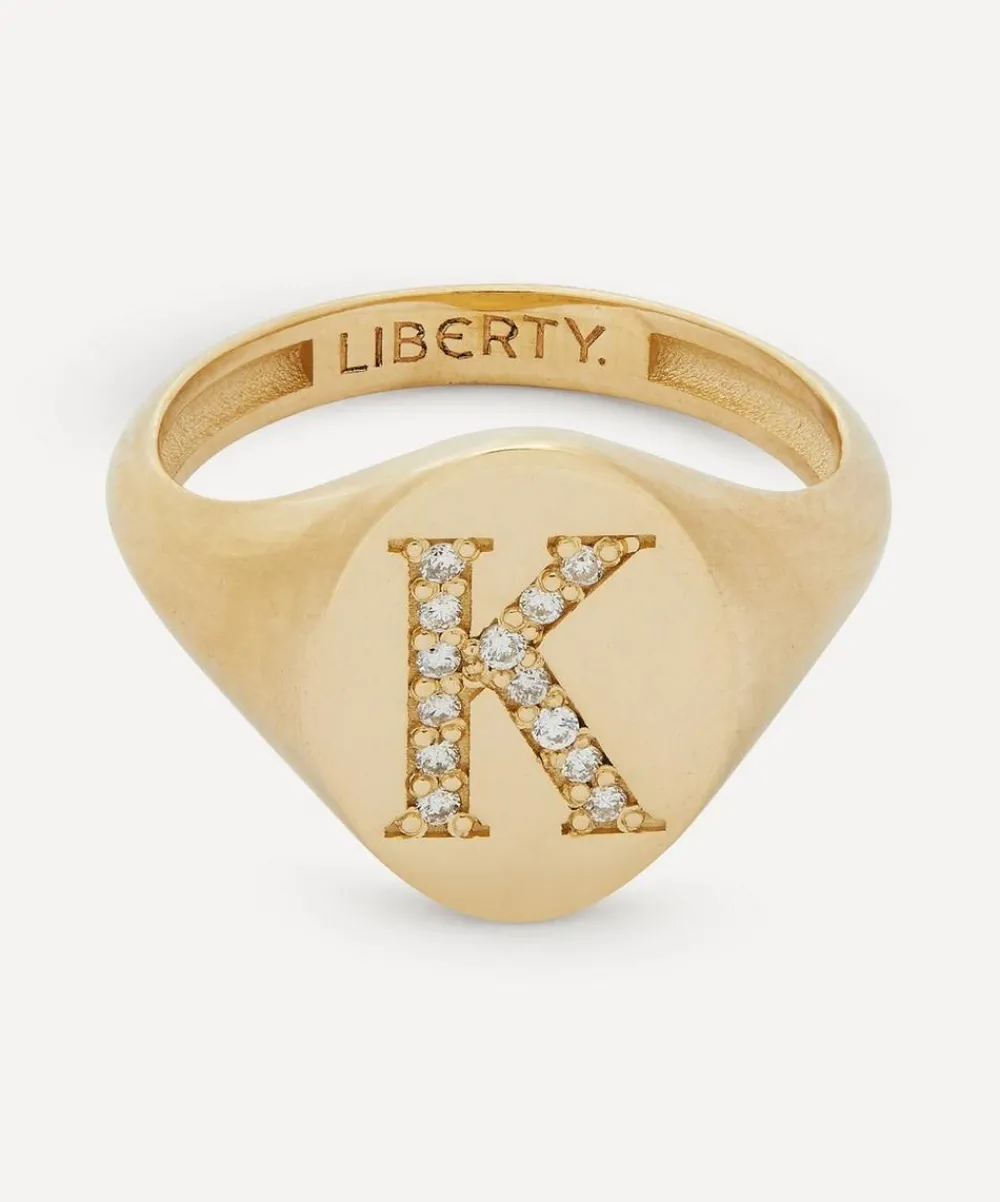 Liberty Rings|Rings^9ct Gold and Diamond Initial Signet Ring - K