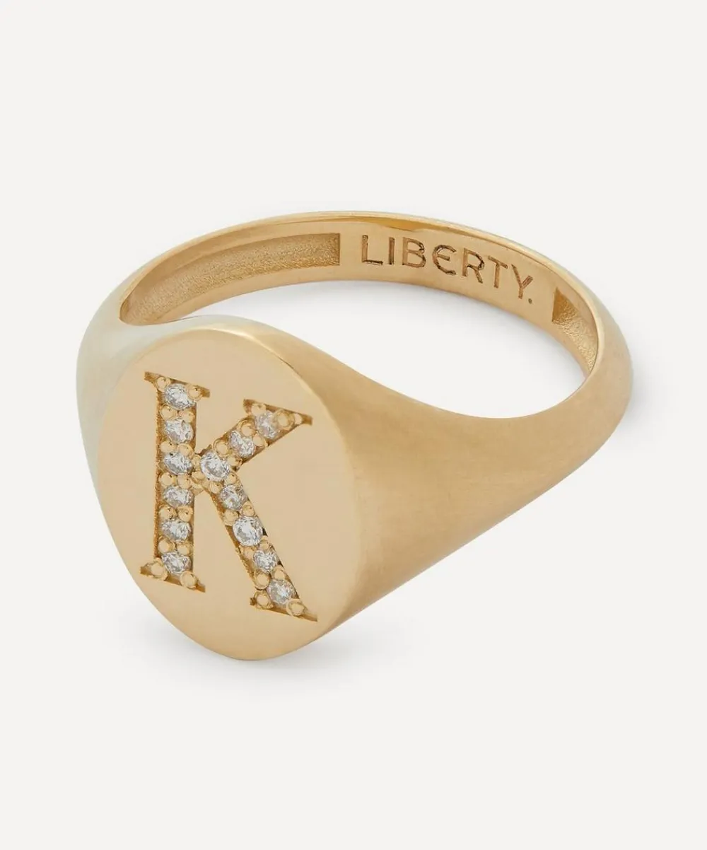 Liberty Rings|Rings^9ct Gold and Diamond Initial Signet Ring - K