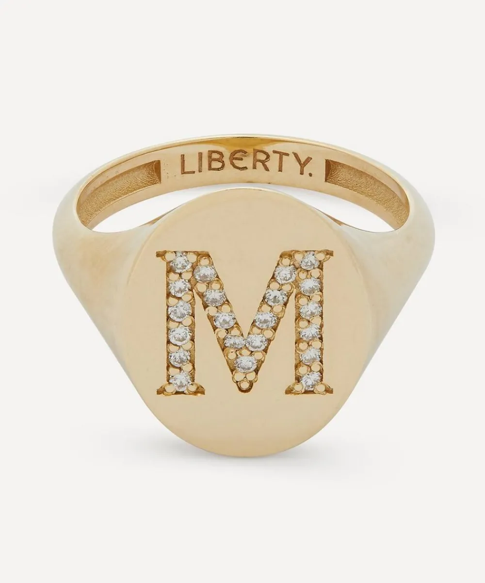 Liberty Rings|Rings^9ct Gold and Diamond Initial Signet Ring - M