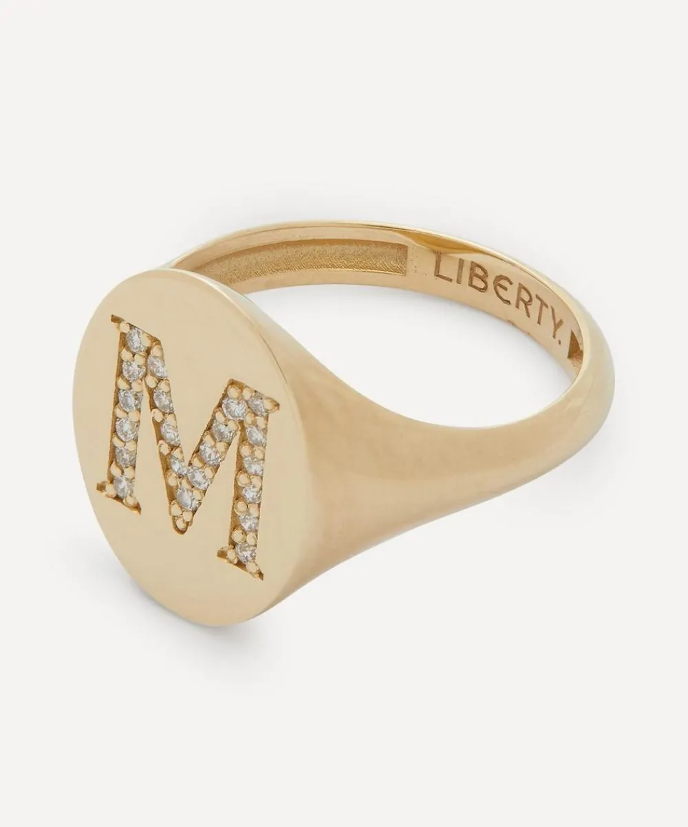 Liberty Rings|Rings^9ct Gold and Diamond Initial Signet Ring - M