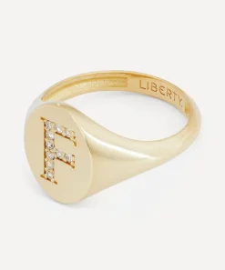 Liberty Rings|Rings^9ct Gold and Diamond Initial Signet Ring - F