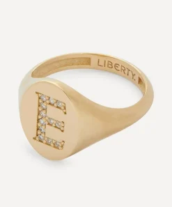 Liberty Rings|Rings^9ct Gold and Diamond Initial Signet Ring - E