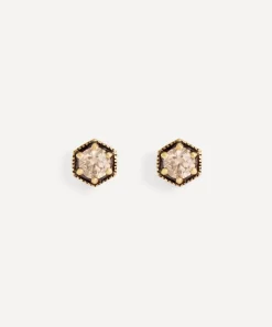 Satomi Kawakita Earrings|Earrings^18ct Gold Brown Diamond Hexagon Stud Earrings