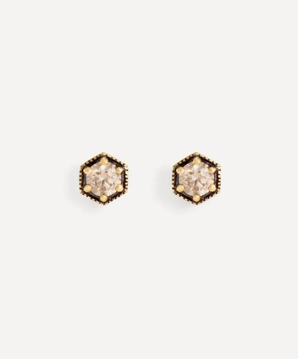 Satomi Kawakita Earrings|Earrings^18ct Gold Brown Diamond Hexagon Stud Earrings