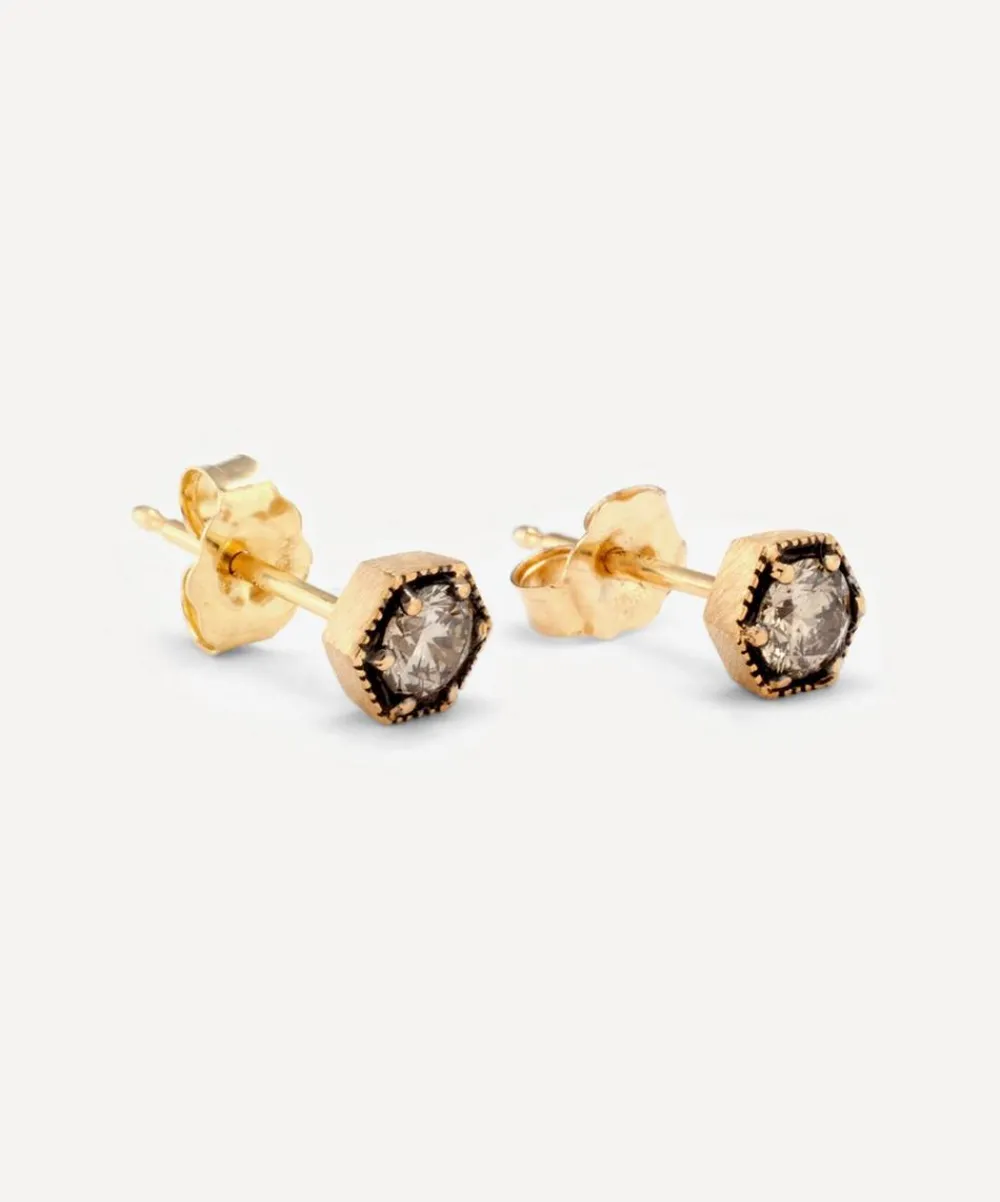 Satomi Kawakita Earrings|Earrings^18ct Gold Brown Diamond Hexagon Stud Earrings