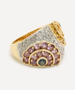 Kojis Rings|Rings^14ct Gold Coloured Sapphire and Diamond Flower Ring
