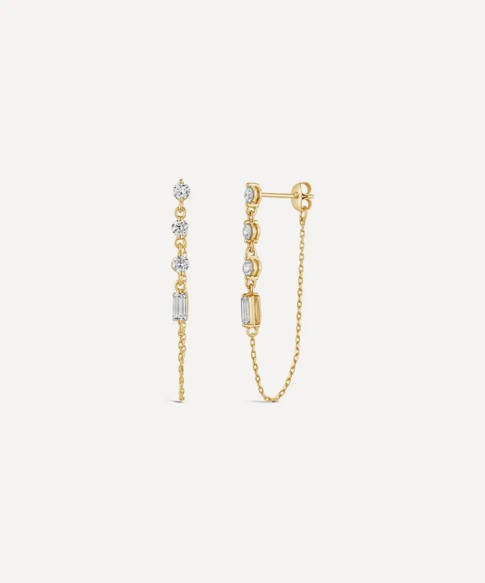 Dinny Hall Earrings^9ct Gold Created Diamond Chain Drop Earrings