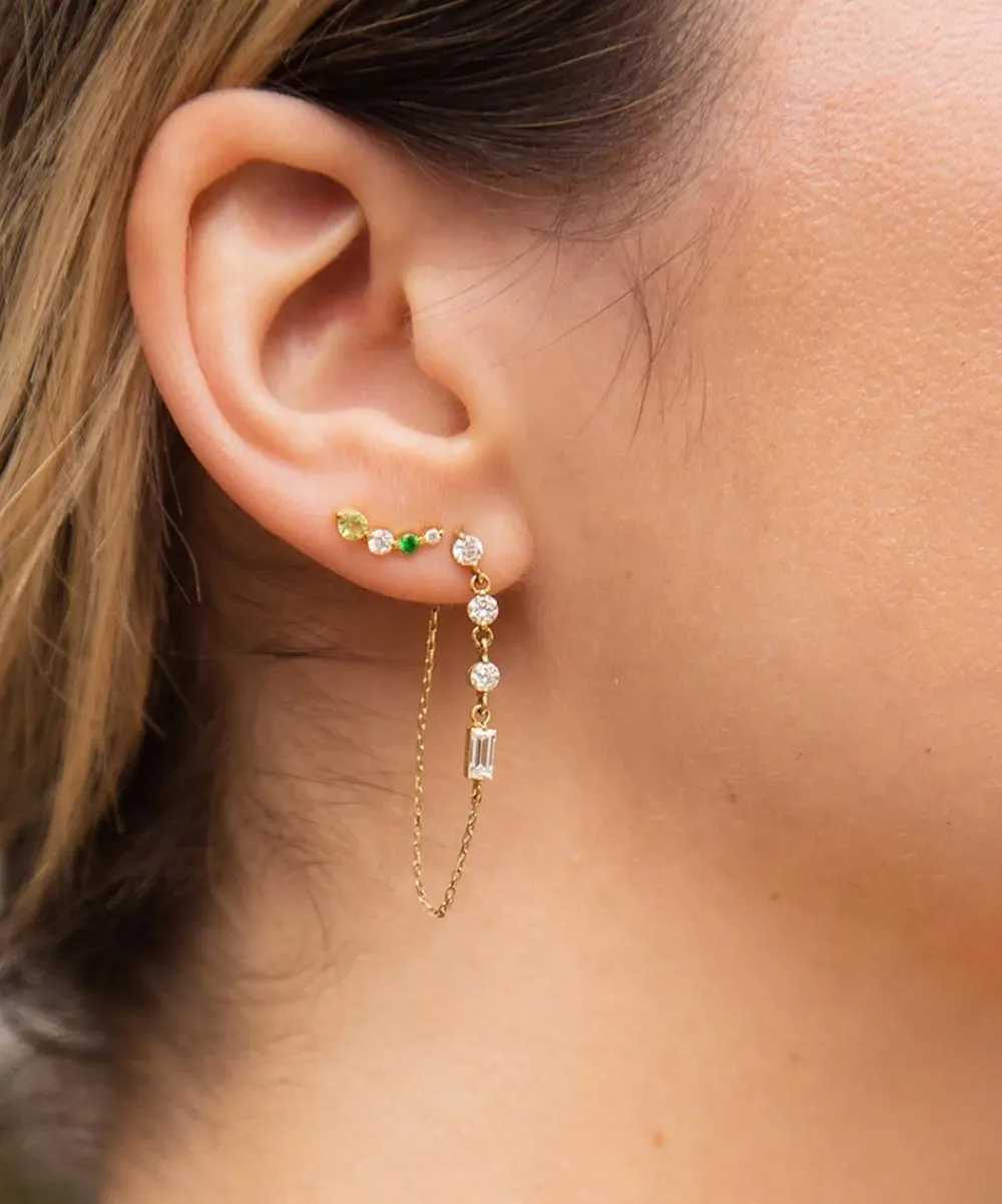 Dinny Hall Earrings^9ct Gold Created Diamond Chain Drop Earrings