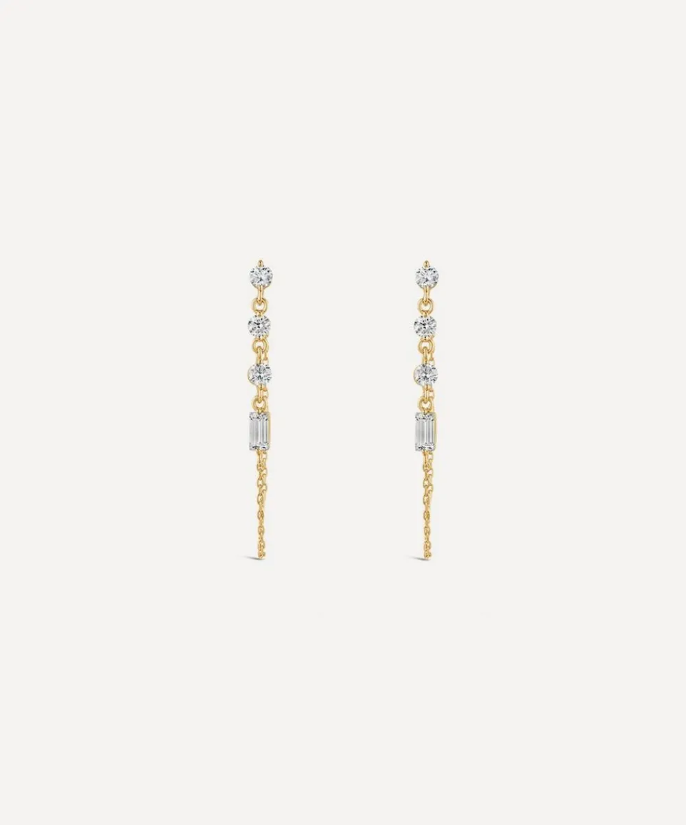 Dinny Hall Earrings^9ct Gold Created Diamond Chain Drop Earrings