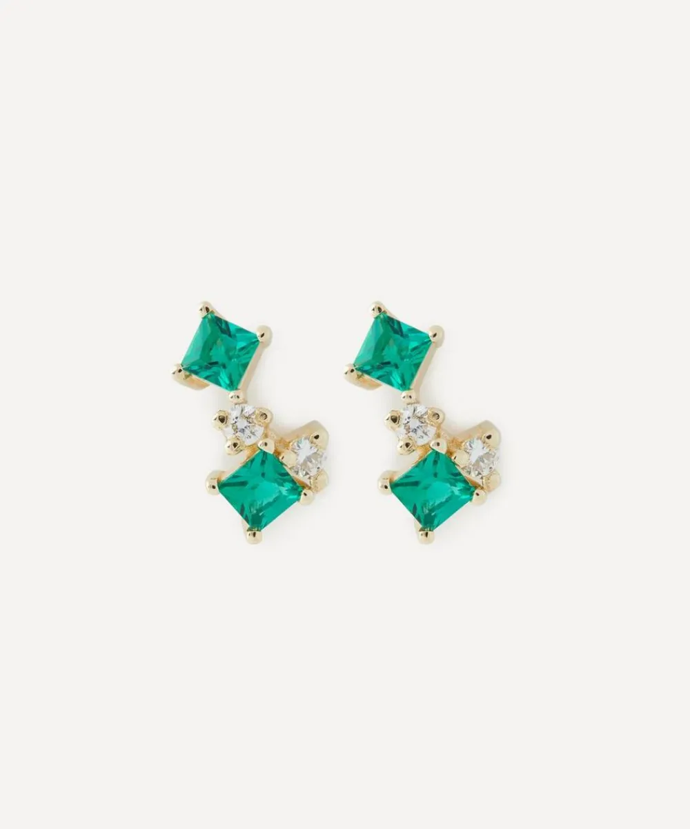 Liberty Earrings|Earrings^9ct Gold Dafne Diamond and Emerald Stud Earrings