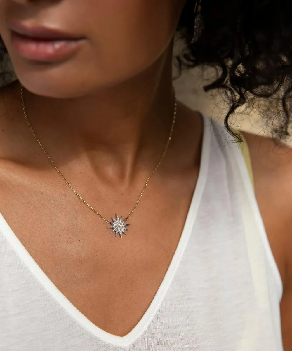 Kirstie Le Marque Necklaces^9ct Gold Diamond and Gold Starburst Pendant Necklace