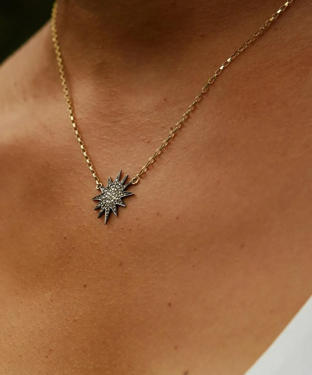 Kirstie Le Marque Necklaces^9ct Gold Diamond and Gold Starburst Pendant Necklace