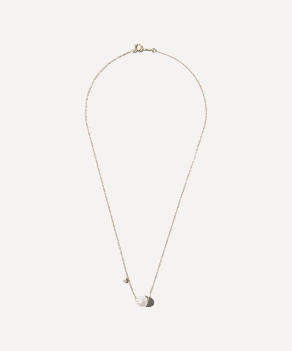 Mizuki Necklaces|Necklaces^14ct Gold Diamond and Pearl Necklace