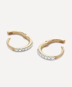 Monica Vinader Earrings^14ct Gold Diamond Huggie Hoop Earrings
