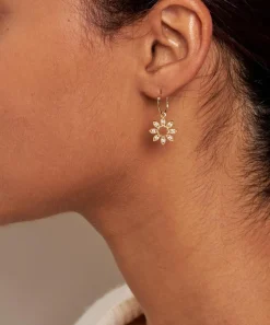 Dinny Hall Earrings^14ct Gold Diamond Jasmine Flower Drop Hoop Earrings