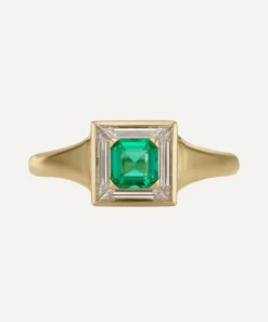 Artemer Rings|Rings^18ct Gold Emerald and Trapeze Diamond Art Deco Ring