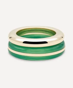 By Pariah Rings|Rings^14ct Gold Essential Green Calcedony and Diamond Stacking Ring