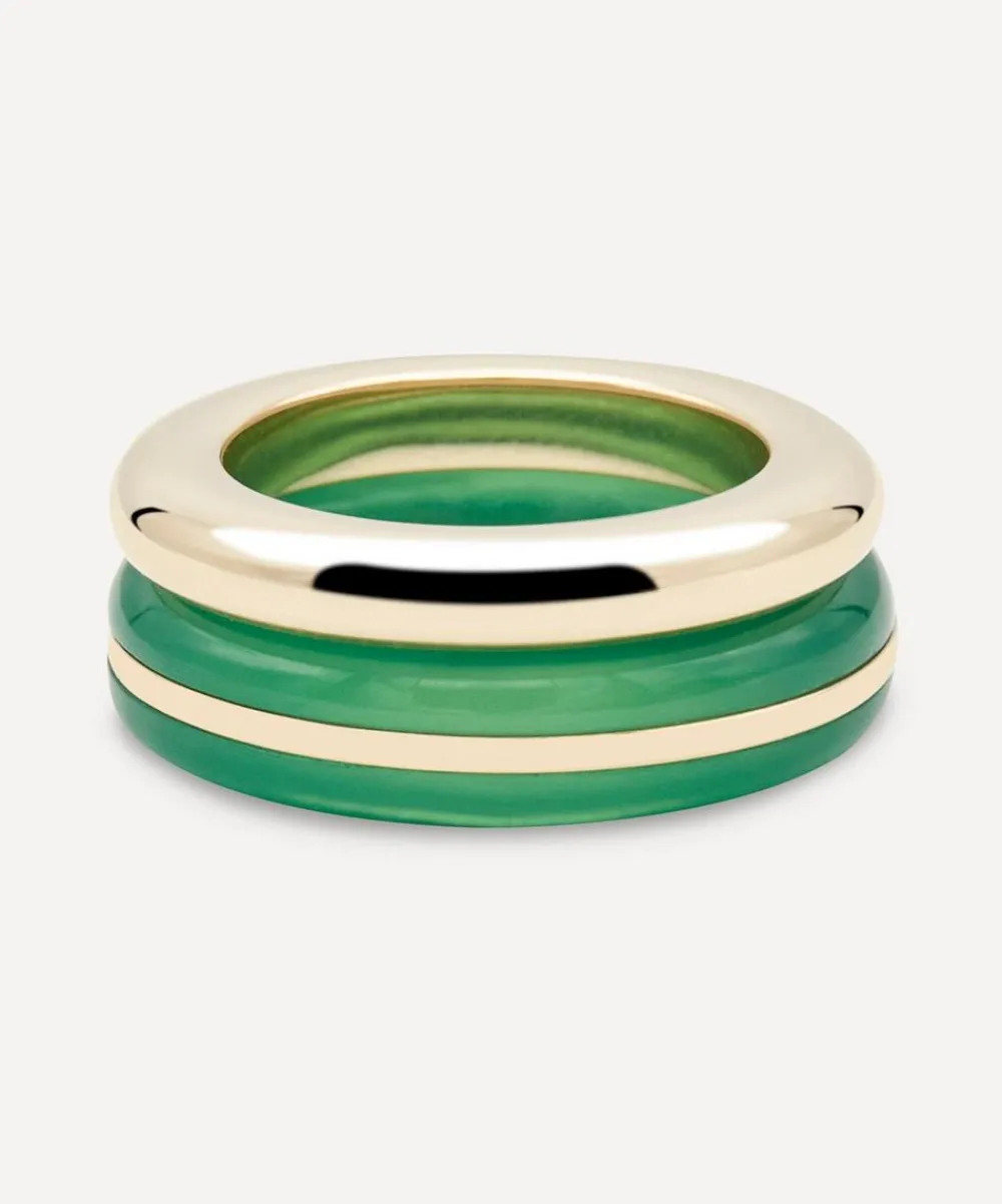 By Pariah Rings|Rings^14ct Gold Essential Green Calcedony and Diamond Stacking Ring