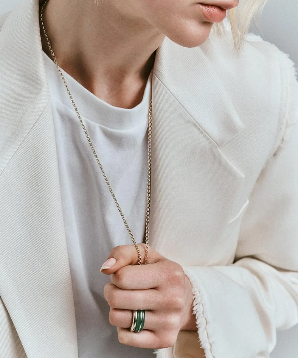 By Pariah Rings|Rings^14ct Gold Essential Green Calcedony and Diamond Stacking Ring